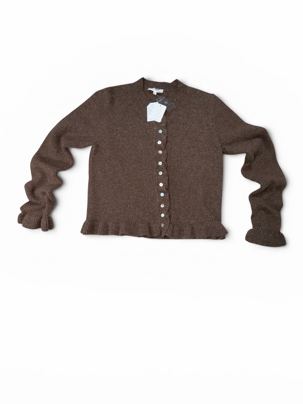 NWT Ruffle-Hem Brown Button-Front Cardigan Sweater